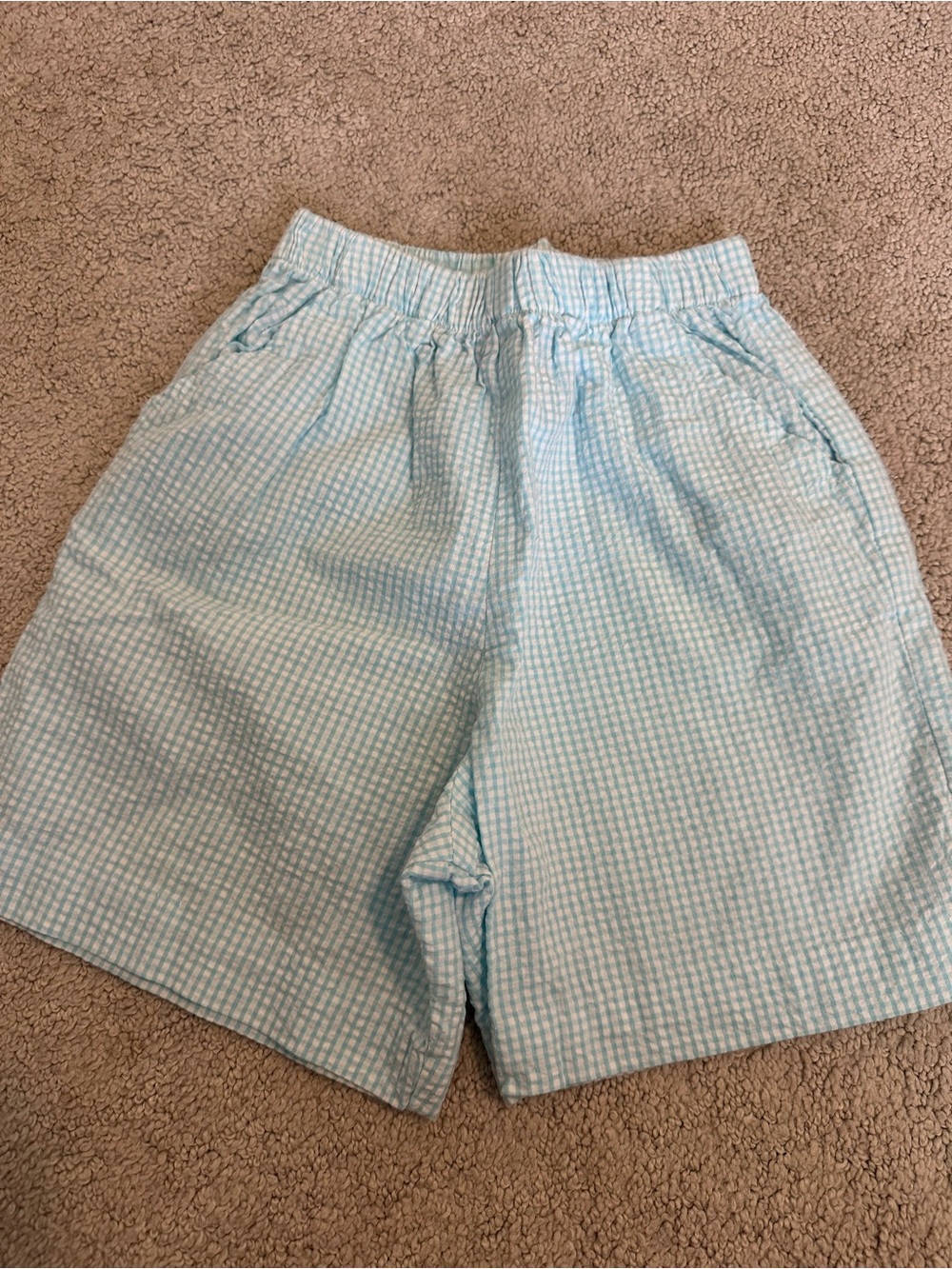 Light Blue Checkered Kids Casual Shorts